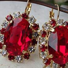 Cercei placați cu aur de 14K, cu zirconiu cubic roșu și design floral, bijuterii boho sexy placate cu cupru și argint, cadou de călătorie pentru femei - Aur - Vizualizare 2