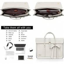 Local Delivery--MOSISO Laptop Bag For Women, 17 Inch PU Leather Laptop Shoulder Bags Convertible Backpack, 17.3 Inch Messenger Bags Casual Handbag Work Briefcase Travel Computer Bag With Bowknot, Black - 米色 - 查看 8