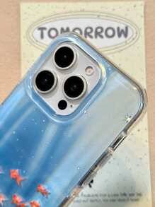 Ocean Cute Fish Gradient Blue Laser Phone Case Compatible With IPhone 16 15 14 13 12 11 Pro Max Korean Summer Goldfish Shockproof Bumper Protective Back Cover