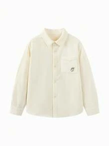 mini bala Boys Corduroy Shirt 2025 Fall Retro Soft Long Sleeve - Milky White - View 2