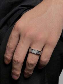 1 件男士时尚朋克风格简约银色不锈钢罗马数字戒指，适合日常佩戴、派对和情人节礼物 - 銀色 - 查看 5