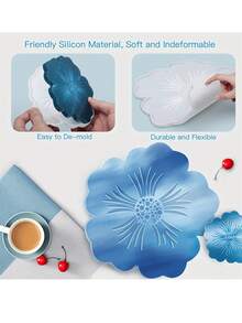 1 Pc Resin Tray Mold And Coaster Molds Large/ Small For Resin Casting, Flower Shape Epoxy Resin Casting Molds For DIY, Home Decoration - White - View 8