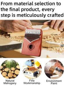 1pc 17-Key Kalimba Thumb Piano - Handmade Wooden Instrument For Anxiety Relief - Portable Meditation Kalimba - Thumb Piano For Yoga Mindfulness Practice - Personalized 17 Key Musical Gift For Wedding Favors - 17 Key Vintage Carved Thumb Piano - Beginners And Professionals
