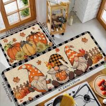 1 pieza Felpudo con estampado de gnomo y girasol para Acción de Gracias, felpudo suave antideslizante y absorbente lavable a máquina para piso de cocina, felpudo acogedor y festivo para entrada, decoración del hogar rectangular de pelo corto para sala de estar, dormitorio, cocina, lavandería, baño