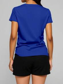 PLAYERA DAMA C/REDONDO M/CORTA AJUSTADO LISO - Azul - Ver 3