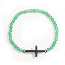 Bracciale da uomo con croce in metallo color acciaio, accessori metallici cool e hardcore con perline di calcedonio rosso cremisi lucido da 4 mm e pietre preziose