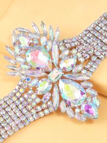 1 pieza Brazalete grande de plata con cristales AB, joyería de cóctel versátil de moda como regalo para mujeres