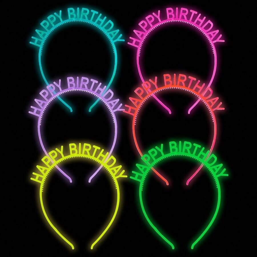 6个装夜光生日快乐头箍，发光效果，生日派对礼物，万圣节派对装饰，发光头箍，派对小礼品，返校派对礼物，提升派对氛围，派对装饰品