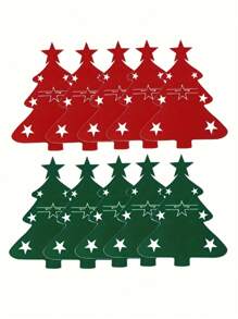 12 Stücke/6 Stücke Filz Mini Weihnachtsbäume, Weihnachtsbaum Muster Besteck Set, geeignet für Gabel- oder Löffeltaschen, Weihnachten dekorative Bestecktaschen für Zuhause und Restaurant