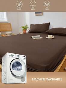 3 件咖啡色超细纤维柔软舒适床笠套装（1 件床笠 + 2 个枕套），适用于卧室和客房，四季皆宜