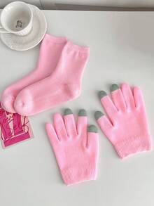 1 对保湿美白足膜，含精油，适用于干裂足部护理，凝胶足跟和腿部保暖，为足部补水 - 粉色 - 查看 3