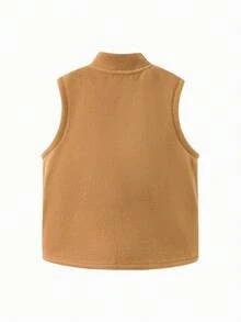 mini bala Kids Reversible Fleece Vest 2025 Autumn Soft Warm Outerwear - Dark Khaki - View 5