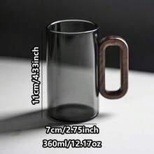 6件套360毫升套装，新颖设计，带木柄，黑色玻璃杯，高硼硅耐热玻璃杯，带手柄，适用于家庭、办公室、客人，大容量茶/水杯 - 黑的 - 查看 4