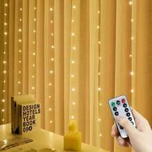 Janela Cortina led pisca pisca 4x3 metros Luzes Cordas 8 Modos Controle Remoto USB Alimentado À Prova D'água decoração páscoa - Amarelo - Visão 3