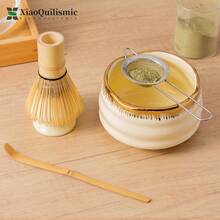 Set de 5 piezas de estilo japonés para Matcha, incluye soporte para batidor de Matcha, batidor de Matcha de bambú, tazón con pico, cuchara tamizadora de Matcha, regalo para amantes del Matcha (disponible en rosa, amarillo, blanco)
