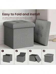 Free Shipping15 Inches Storage Ottoman Cube Set Of 2, Foldable Storage Boxes Footrest Step Stool, Padded Seat For Dorm Ving Room, Support 300lbs, Ne Fabric Grey Dgds - Grey-2pack - 查看 4