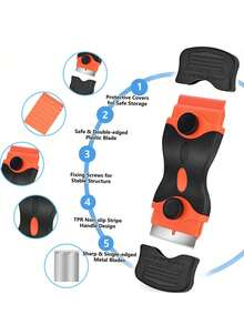 塑料/金属刀片双头刮刀，刮铲 - 带金属和塑料刀片的塑料刮刀工具，乙烯基、油漆、贴纸去除工具，用于清洁汽车、窗户、玻璃、木材、厨房用具，无划痕 - 橘色 - 查看 4