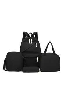 Zestaw 4 plecaków w jednolitym kolorze, casualowy, elegancki, z przegrodą na laptopa, torbą na lunch, torbą na ramię i piórnikiem, regulowanym paskiem, wieloma kieszeniami i pojemnymi torbami szkolnymi. Wielofunkcyjny zestaw plecaków dziennych dla mężczyzn/chłopców/nastolatków/studentów/absolwentów. Do codziennego użytku/na wakacje/podróże/powrót do szkoły.