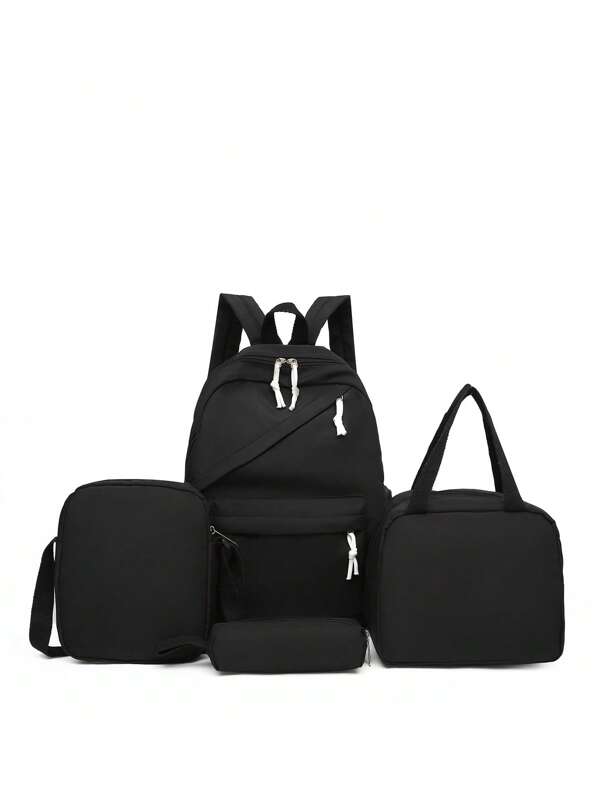 4 Pcs Casual Preppy Solid Color Backpack Set,Backpack&Lunch Bag&Crossbody Bag&Pencil Case,With Laptop Compartment Bookbag,Adjustable Strap Bookbag Set,Multi Pockets High-Capacity School Bag Set Multifunctional Daypack Set Idea For Men/Boys/Teens/College Students/Graduate/Graduate For Daily Use/Vacation/Travel/Back To School ﻿