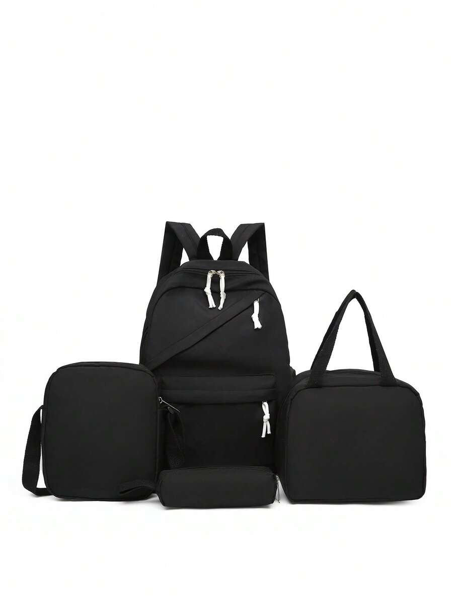 Zestaw 4 plecaków w jednolitym kolorze, casualowy, elegancki, z przegrodą na laptopa, torbą na lunch, torbą na ramię i piórnikiem, regulowanym paskiem, wieloma kieszeniami i pojemnymi torbami szkolnymi. Wielofunkcyjny zestaw plecaków dziennych dla mężczyzn/chłopców/nastolatków/studentów/absolwentów. Do codziennego użytku/na wakacje/podróże/powrót do szkoły.