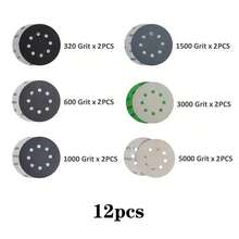 Bộ 10/36 tờ giấy nhám khô và ướt 5 inch - Độ nhám 240-10000 - Bộ đệm nhám có khóa dán, thích hợp cho phụ kiện máy mài điện. - Giấy nhám 8 lỗ 5 inch - Xem 21