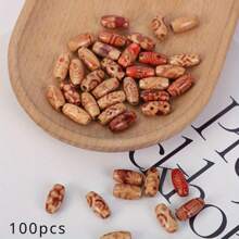 100pcs/Bag Mixed Color Pattern Vintage Bag Flower Printed Bead Jewelry Accessories Multi-Specification Printed Flower Wood Bead Pattern Painted Loose Beads, Diy Beaded Necklace Jewelry Decoration With Accessories - Wooden Beads - View 9