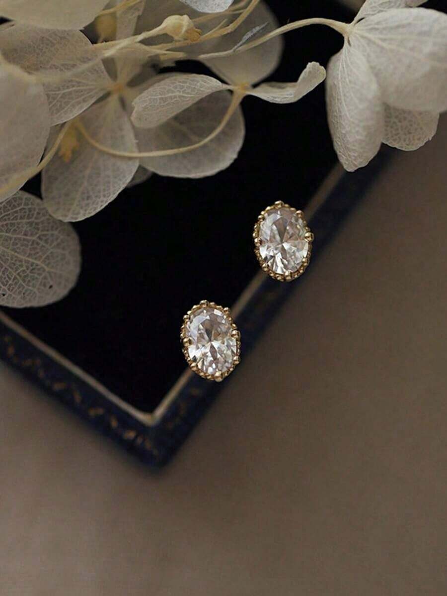 JOJELOO 一对复古椭圆形方晶锆石耳环，多功能珠宝礼物，适合女性、朋友或情侣生日 - 金色 - 查看 1