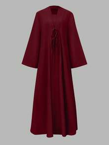 女士优雅无袖睡袍和蝴蝶结长款开衫两件套 春季 - 酒紅色 - 查看 2