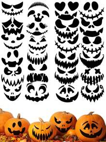 1 套万圣节南瓜表情贴纸、万圣节派对装饰贴纸、不给糖就捣蛋派对礼品、用于墙面装饰的搞笑表情贴纸、万圣节杯贴，适用于万圣节派对和主题派对装饰家居装饰万圣节装饰房间装饰秋季装饰 - 彩色 - 查看 6