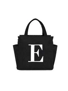 1pc Thermal Bag Double Pocket Lunch Box Bag Large Capacity Print Students Meals Insulated Cooler Bag, Portable Travel Picnic Bag,White Letter Decoration,Thermal Lunch Bag For Office School Lunch Bags Insulated Lunch Bag For Lunchbox Lunch Container For Work Office Holiday For Vacation For Men For Women For Camping School Lunch Box Multifunctional(A-Z) Bag For School School Accessories School Stuff Lunch Bag For Women - Black - View 23