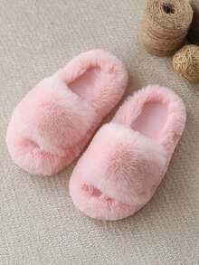 Fashionable & Simple Girls' Plush Slippers, Solid Color, Minimalist Design, Warm Fuzzy Winter House Shoes - Pink - View 9