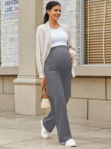 1 件孕妇高腰瑜伽裤，可调节腹部，松紧腰，休闲，宽松，带口袋，宽腿，适合日常穿着