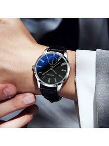 Men's Wristwatch Classic Casual Simple Quartz Watch Large Dial Ultra-Thin Minimalist Sports Watches - 黑色 - 查看 2