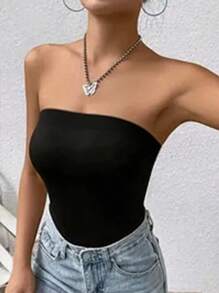 Black Knit Tube Top | Stretch Slimming Strapless Essential With Contoured Fit & Versatile Layering Potential