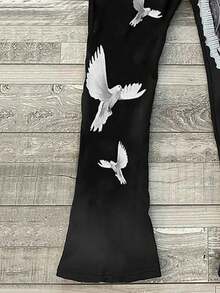 男士街头涂鸦嘻哈直筒阔腿宽松休闲裤春秋季新款抽绳印花喇叭裤