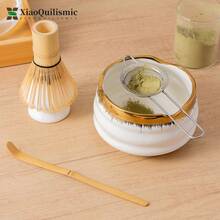 Set de 5 piezas de estilo japonés para Matcha, incluye soporte para batidor de Matcha, batidor de Matcha de bambú, tazón con pico, cuchara tamizadora de Matcha, regalo para amantes del Matcha (disponible en rosa, amarillo, blanco)