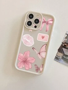 1 pieza Funda protectora de teléfono con diseño de patrón floral de lazo de labios de mariposa, anti-caída y gruesa, compatible con iPhone 11 Pro Max/12 Pro Max/13 Pro Max/14 Pro Max/15 Pro Max/16 Plus/16 Pro Max, 16E, Galaxy A55/Galaxy A15/Galaxy S24 Ultra/Redmi, OPPO/Realme, VIVO, Infinix, Honor, MOTO, One Plus - Blanco - Ver 5
