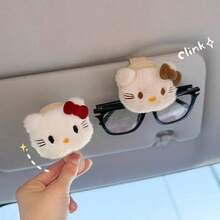 Sanrio Super Cute Kitty Car Glasses Clip, Sunglasses, Sunglasses Storage Wonder, Sun Visor, Glasses Stand, Magnetic Attraction
