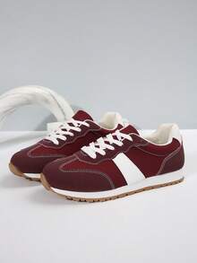 Damen Samt Patchwork Schnürsenkel Vorderseite Dicksohlige Lässig Sneaker, Neue leichte Dicksohlige Agam Schuhe, Outdoor Sport Stil Studentenschuhe für Frühling/Herbst - Bordeaux - Übersicht 3