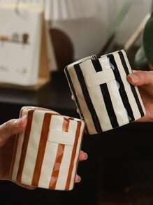 1pc Ins Style Striped Handgrip Coffee Mugs, Cute Girly Highly Attractive Romantic Water/Milk/Latte Cups For Women