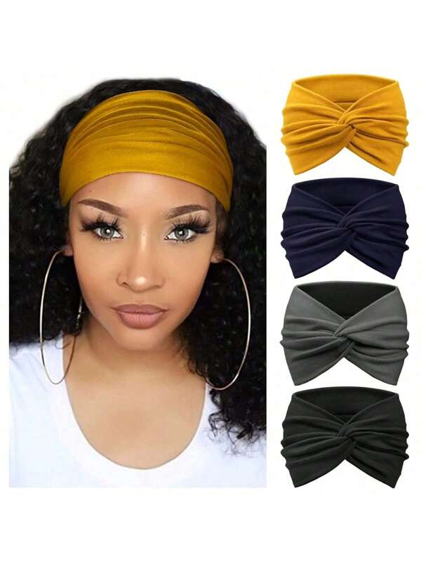 4pcs/Pack Solid Color Wider Women Sport Yoga Headband, Criss Cross Twisted Design, Fashion Hair Accessories