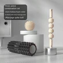 33厘米泡沫轴，新月形瑜伽普拉提按摩滚轴，双区家用，腿部肌肉放松器，EVA泡沫轴和手持按摩球 - 肌肉放松瑜伽套装 - 彩色 - 查看 1