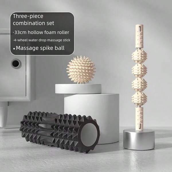 33cm Foam Roller, Crescent Moon Yoga Pilates Roller Massage Tool, Dual-Zone Home Use, Leg Muscle Relaxer, EVA Foam Roller & Handheld Massage Ball - Muscle Relaxation Yoga Kit