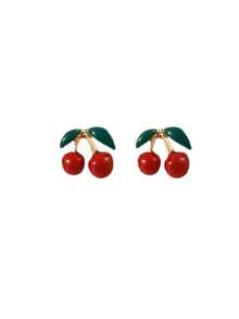 1 Pair Cute Cherry Pattern Earrings, Sweet Red Color Studs, Student Daily Casual Wear Jewelry For Women - Type B Cherry - View 4