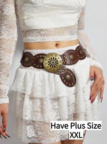 1pc Plus Size XXL Western Cowgirl Boho Style Hollow Rivet Waist Belt, Women's Fashion Accessory, Retro Oval Waist Belt, Dress Accessory, Suitable For Party, Beach, Music Festival Summer, School