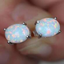 Minimalist Oval Synthetic Opal Natural Stone Stud Earrings - Stylish Gifts For Women & Girls - Perfect For Valentine's Day - 1 - 查看 1