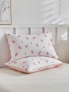 2/3pcs Pink Bow Pattern Print Polyester Duvet Cover Set, Reversible Cute Soft Breathable Kids Girls Bedding Set For Bedroom Dorms All Seasons Use, Back To School Comforter Cover Set, Zipper Closure, Machine Washable (1 Duvet Cover+ 1/2 Pillowcases) - Multicolor - View 7