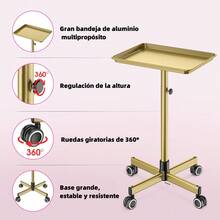 KINGSTEAM Carrito Auxiliar Organizador Almacenamiento Multiusos. Altura regulable, bandeja de aluminio resistente a la corrosión y la oxidación. Colores disponibles-rosa, dorado, púrpura, verde. - Dorado - Ver 6