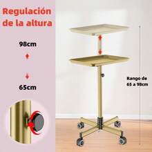 KINGSTEAM Carrito Auxiliar Organizador Almacenamiento Multiusos. Altura regulable, bandeja de aluminio resistente a la corrosión y la oxidación. Colores disponibles-rosa, dorado, púrpura, verde. - Dorado - Ver 3