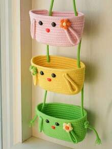 1pc 3-Tier Tasseled Storage Hanging Basket, Handmade Rope Organizer For Kitchen, Living Room, Bedroom, Bathroom, Home Decor - Multicolor - View 2